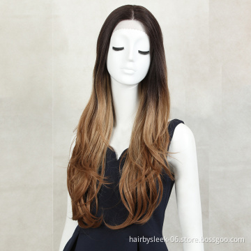 Magic 30 Medium Brown Color Synthetic Hair Wigs For Women Long Natural Wavy Lace Front Wig With Natural Hairline Middle Part